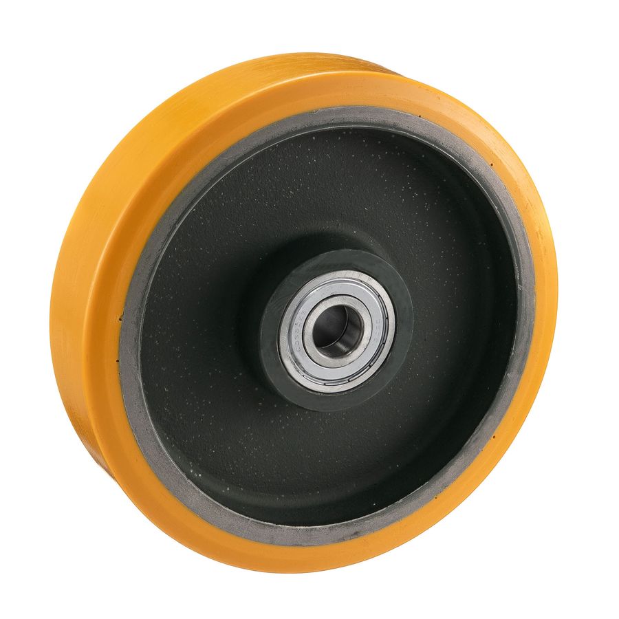 Колесо большегрузное полиуретановое без кронштейна Tellure Rota 642167 под ось, диаметр 250 мм, нагрузка 1900 кг, чугунное